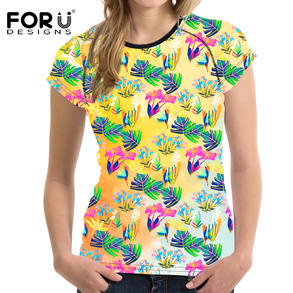 Online Forudesigns Hawaii Wanita Lengan Pendek 3D Tanaman Cetak Leher O Atasan Tee Fashion Wanita Casual T Shirt Roupa femme Jual Forudesigns Hawaii Wanita Lengan Pendek 3D Tanaman Cetak Leher O Atasan Tee Fashion Wanita Casual T Shirt Roupa femme