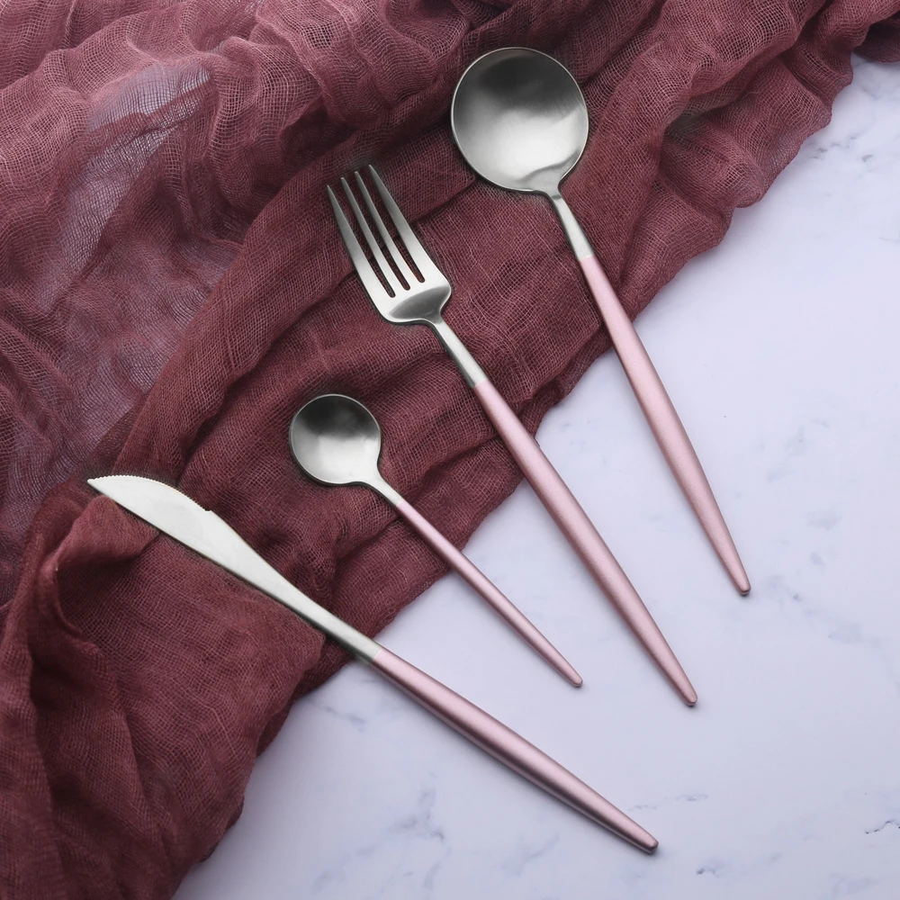 Hifuar Blossom Pink Cutlery Set Stainless Steel Dinnerware Lovely Women