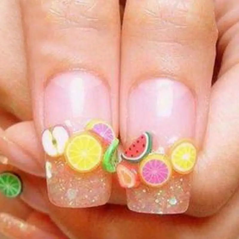 Hot New 12 Styles Box Special Design Fruit Style Polymer Clay Nail Hot New 12 Styles Box Special Design Fruit Style Polymer Clay Nail Art Piece Women Make Up Tools 2018 Random Color In Stickers Decals From