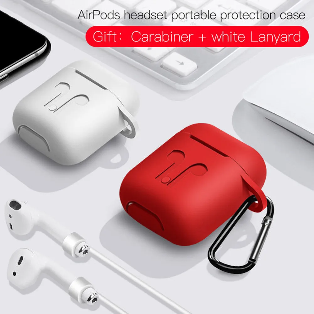 CARPRIE чехол для AirPods силиконовый кожи с карабином + анти потерянный ремешок