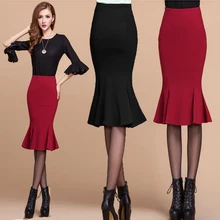 Европа ветер русалка юбка высокая талия стрейч Большой размер Тонкий пакет бедра юбка