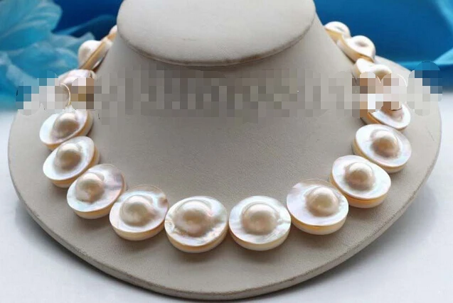 

Free shipping >>>>>>Luster 18" Natural 22mm white Mabe pearl necklace 925silver clasp #f1720!