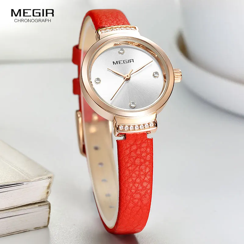  MEGIR Ladies Leather Strap Waterproof Simple Fashion Quartz Watch Top Luxury Simulation Ladies Watc