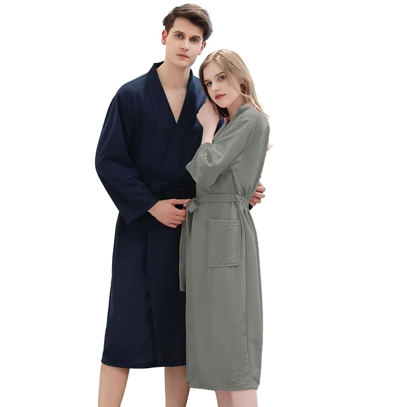 Летний халат, длинный халат, парный Вафельный Халат для мужчин и женщин, банный халат ночная сорочка, женская одежда для сна, домашняя одежда, халат для отдыха