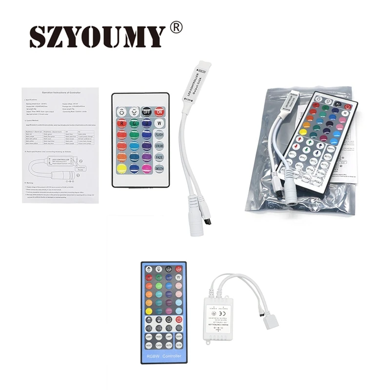 #Best SZYOUMY Fast Shipping 50 Sets lot DC 12V 24 Key 44 Key RGB Controller DC12 24V 40 Key RGBW Remote Controller for Led Light