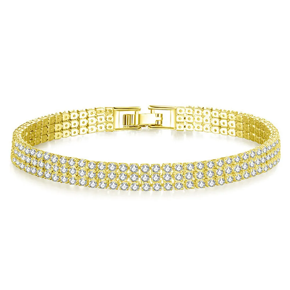 

8inch Hip hop Men Bracelet Silver/Gold Iced Out 1 Row Rhinestones Chain Bling Crystal Bracelet Women 20cm Drop Shipping A40