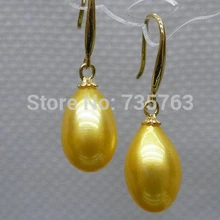 Xiuli 00259 8.5*10 мм AAA+++ идеальный падение золотисто-желтой морской жемчуг болтаться серьги крюка 14 KGPt