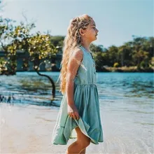 Одежда для маленьких девочек с v-образным вырезом и пуговицами, милое летнее вечерние ковое платье принцессы без рукавов для новорожденных