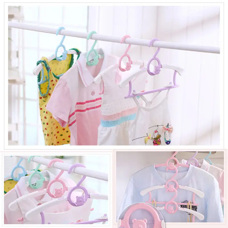 10Pc Durable Baby Clothes Hangers Telescopic Clothes Cute Cartoon Children's Hangers Kid Clothes Racks Baby Plastic Hanger