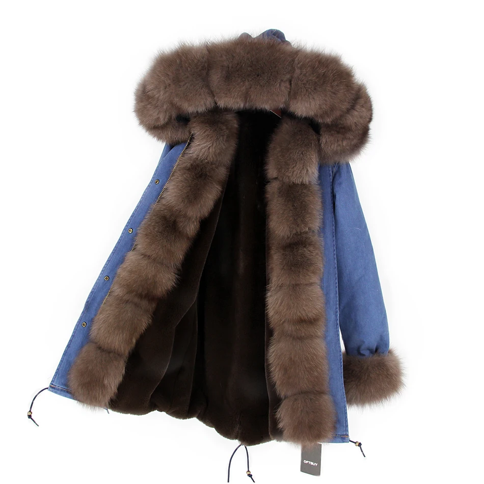 

Winter Jacket Women Brand Parka 2019 New Long Denim Outwear Thick Parkas Natural Real Fox Fur Collar Coat Hooded Fur Coat
