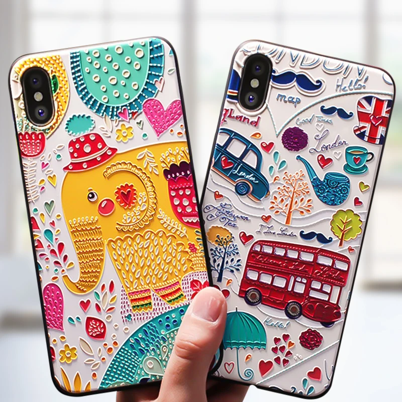 3D Emboss Painting For iphone 7 Case iPhone X XS MAX XR plus Soft Silicone Capa Back Cover Mobile Phone Shell Coque |