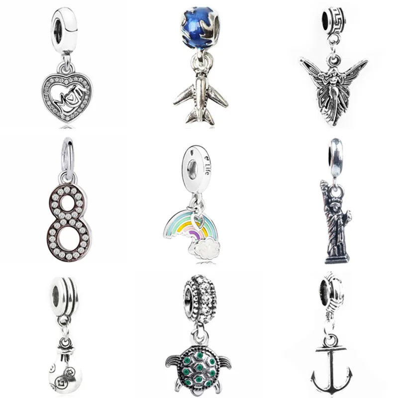 

New Fashion Love Heart Arrow Bell Rainbow Plane Flower Charm Beads Fit Pandora Bangles Necklaces for Women DIY Making Jewelry