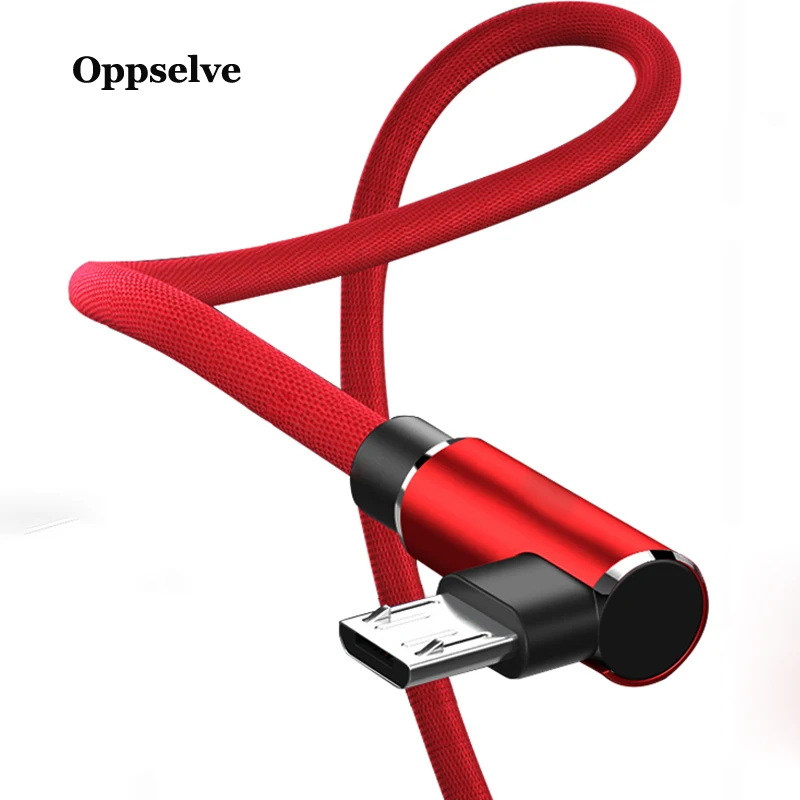 Oppselve Micro USB кабель Быстрая зарядка USB шнур 90 градусов локоть нейлон плетеный кабель для передачи данных для samsung Xiaomi Android мобильных телефонов