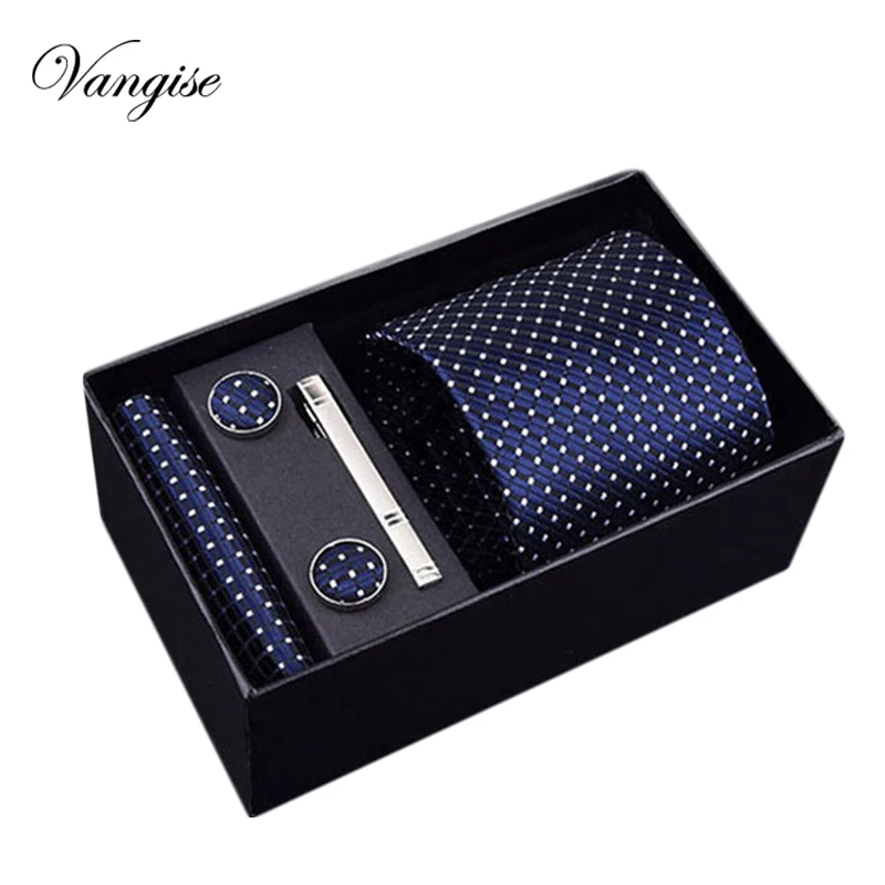Vangise Promo los hombres 8 cm ancho azul plaid Formal pañuelo y clips descuento corbatas para boda