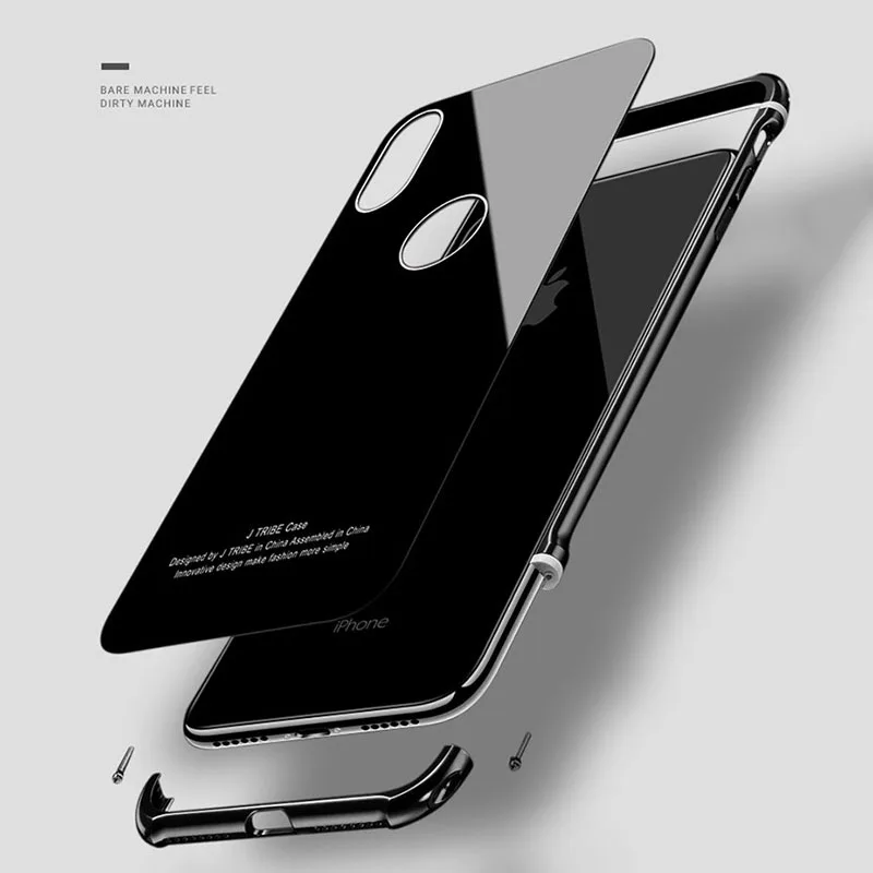 Продажа Металлическая рамка + 9H закаленное стекло задняя крышка для iphone X 8 7 6 6s Plus чехол ультра тонкий 2 в 1 противоударный Броня чехол для телефона s