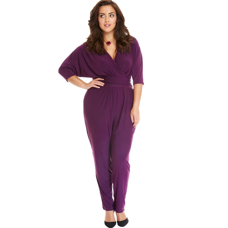Plus Size New 2016 Summer Style Women Solid Color Bodycon Jumpsuit