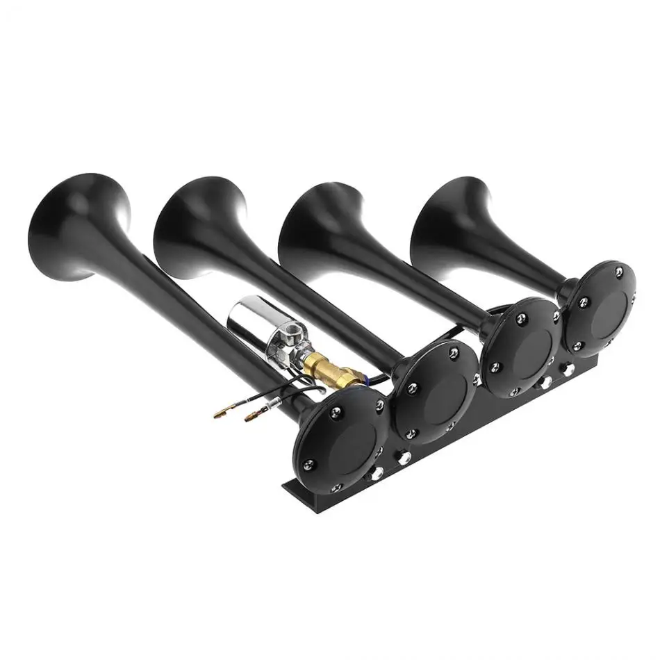  12V/24V 185dB Car Air Horn Super Loud Four Trumpet Compressor for Auto Car Vehicle Truck Train Boat