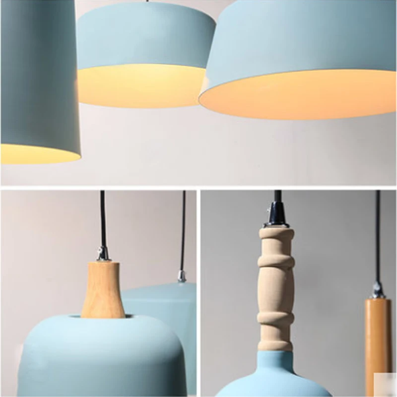 Скандинавский современный минималистичный ресторан из цельного дерева синий подвесной светильник креативный обеденный стол цвет матовый Железный светодиодный светильник