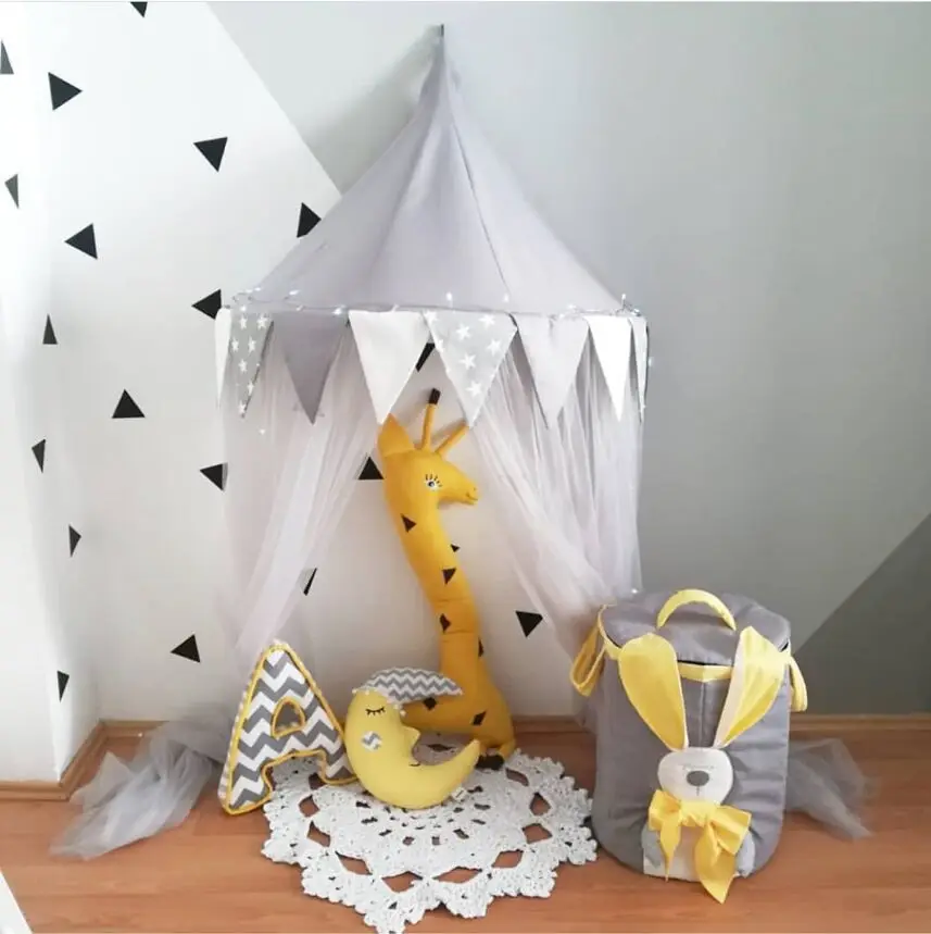 Детские палатки Teepee детские игровые домики занавески навес помпон москитная