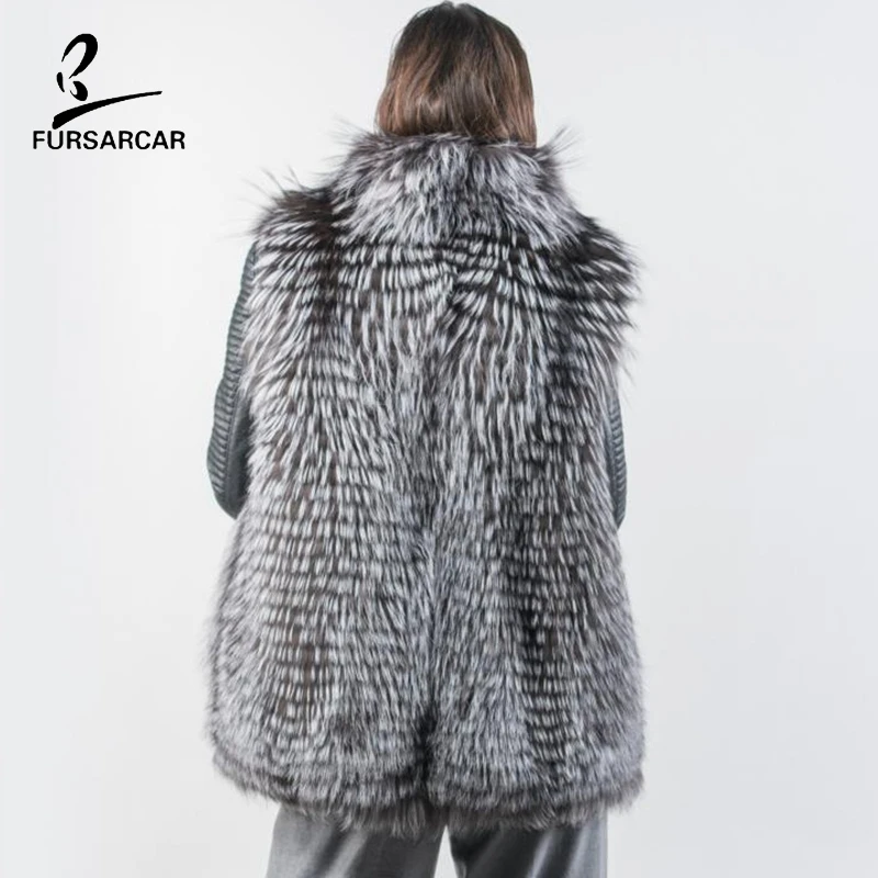 Женский жилет с натуральным мехом FURSARCAR зимний из натурального меха серебристой