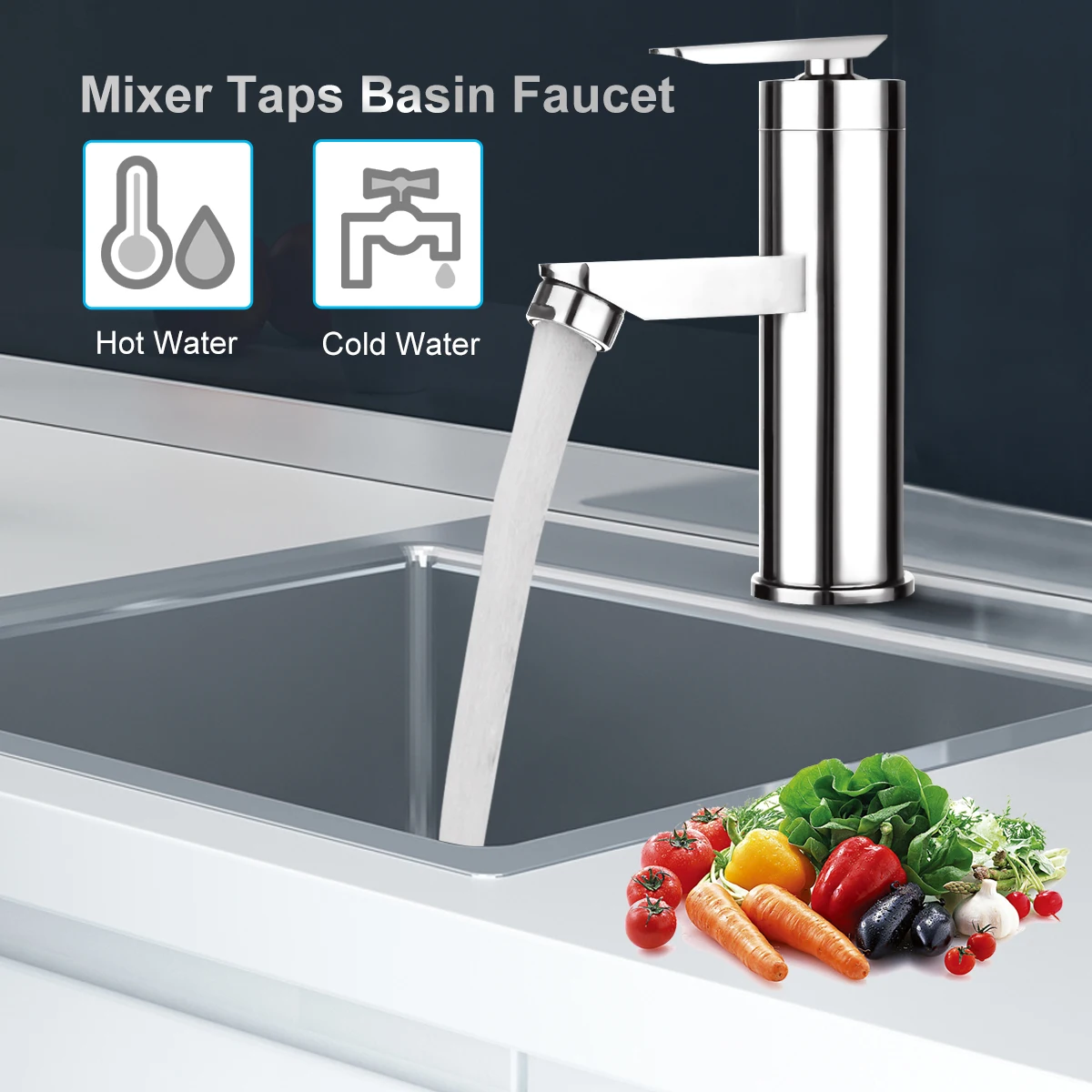 

Xueqin Single Handle Bathroom Hot/Cold Water Mixer Taps Brushed Chrome Basin Faucet Bathroom Kitchen Deck Mounted Basin Faucet