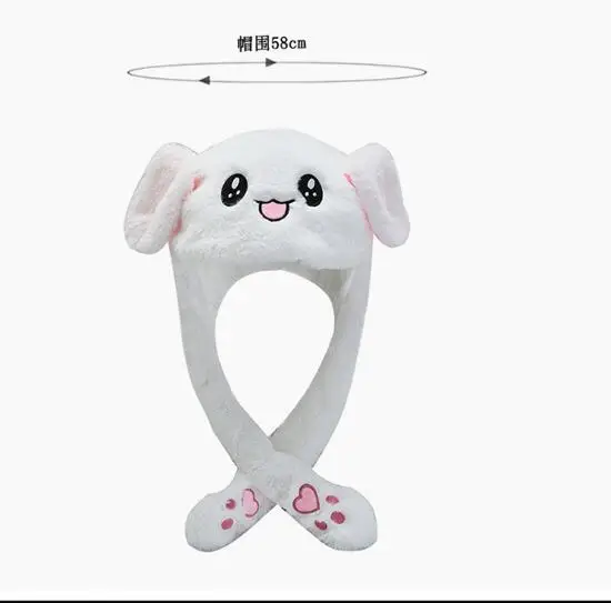 Kids Cute Plush Rabbit Pinching Bunny Ear Hat Can Move Airbag Cap Toy Gift for Kids Girls Girlfriend Women Accessories