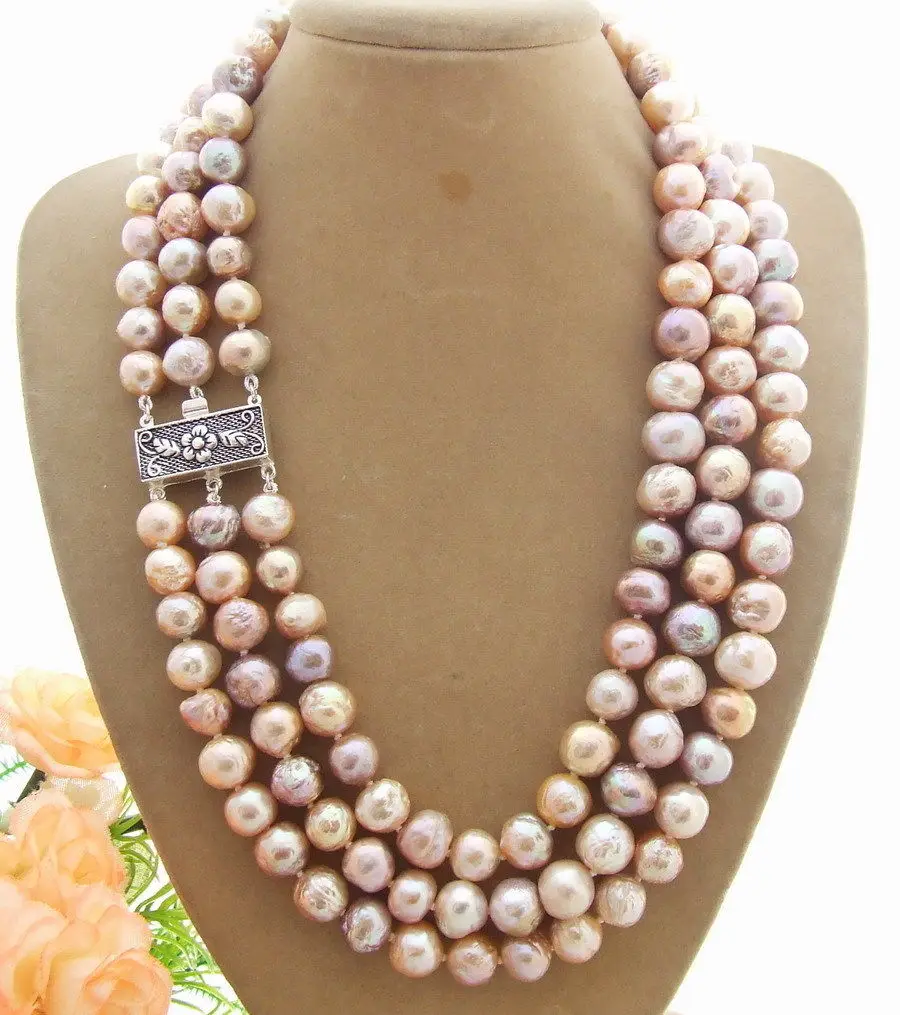 

FREE SHIPPING HOT sell new Style >>>> 11mm 3Strds Bead-Nucleated Pearl Necklace