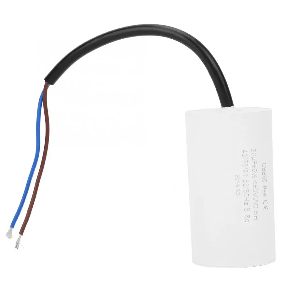 

CBB60 Motor Starting Capacitor 450V 20uF Microfarad Capacitor with Wire Lead for Motor Starting Sheath Line