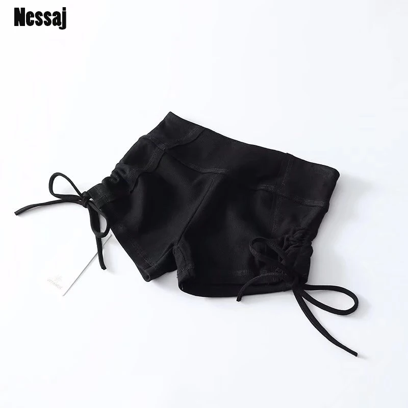 Nessaj 3 цвета Drawstring Лето мини шорты для женщин пикантные Фитнес Спортивный плотные однотонные тонкий высокая талия Push Up короткие штаны