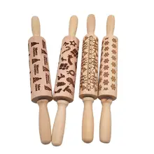 Adeeing Рождественская деревянная Скалка Выгравированная тиснение Скалка с рождественскими символами для выпечки рельефное печенье