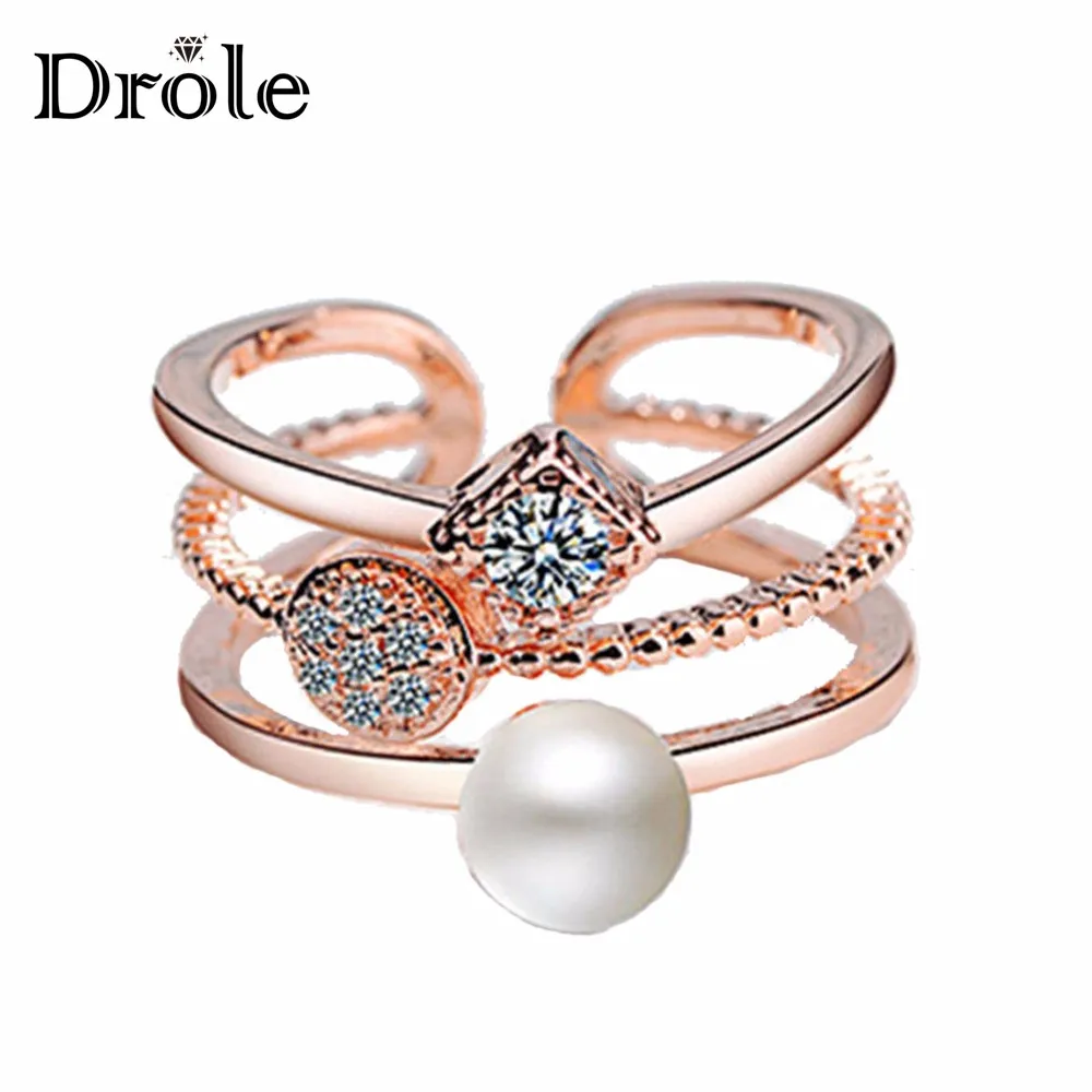 

Rose Gold Rings with Big Pearl CZ Zircon Stone for Women Fashion Party Jewelry