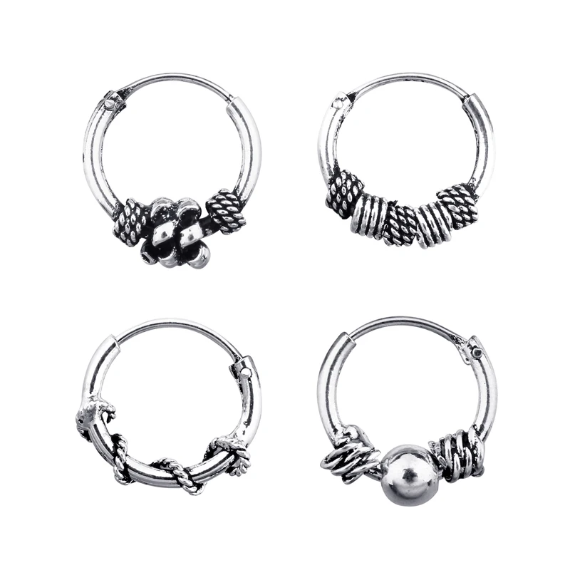 

GEOMEE 1Pair 10mm European Tribal Vintage Silver Small Hoop Earrings Circle Mini Brincos Hoops Pendientes Women Jewelry E202