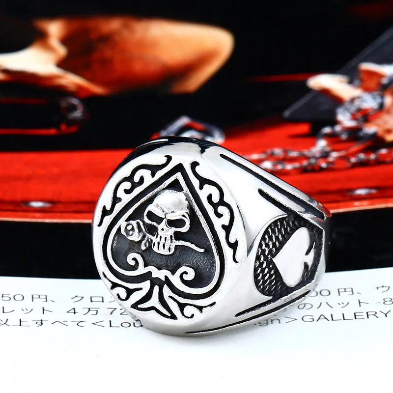 BEIER drop shipping skull bite rose poker design ring stainless steel Gothic personality men Punk rock jewelry Gift BR8-603