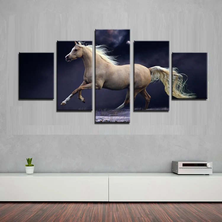 Black And White Running Horse Wall Art Canvas Prints Painting Wall Art