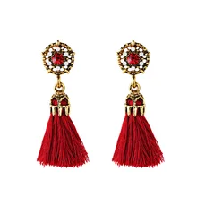 

Flower Earring Rhinestone Tassel Fringe Dangle Dangling Earrings Vintage Boho Bohemia Red White Black Aretes Pendientes Flecos