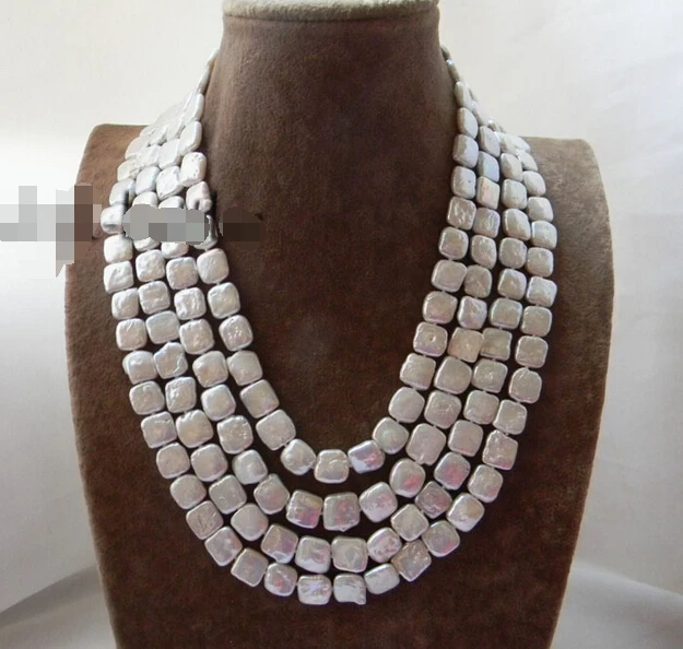 

shipping 4Strands 18'' 12mm White Square Freshwater Pearl Necklace