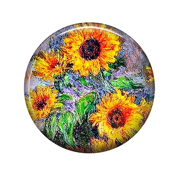 

5Pcs/lot 25mm Round Glass Cabochon Vintage Style Monet Sunflowers Photo Cameo Cabochon Setting Supplies for Jewelry Accessories