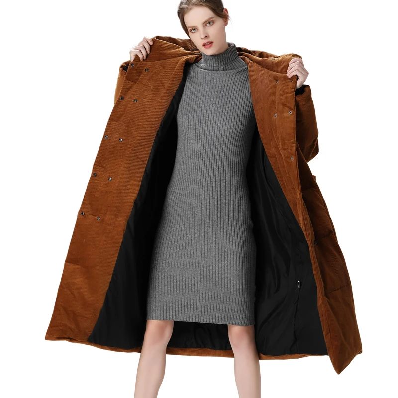 Winter simple type Big pocket and hooded thick 90% white duck down women long jacket causal warm parkas Surprise or gift to mum