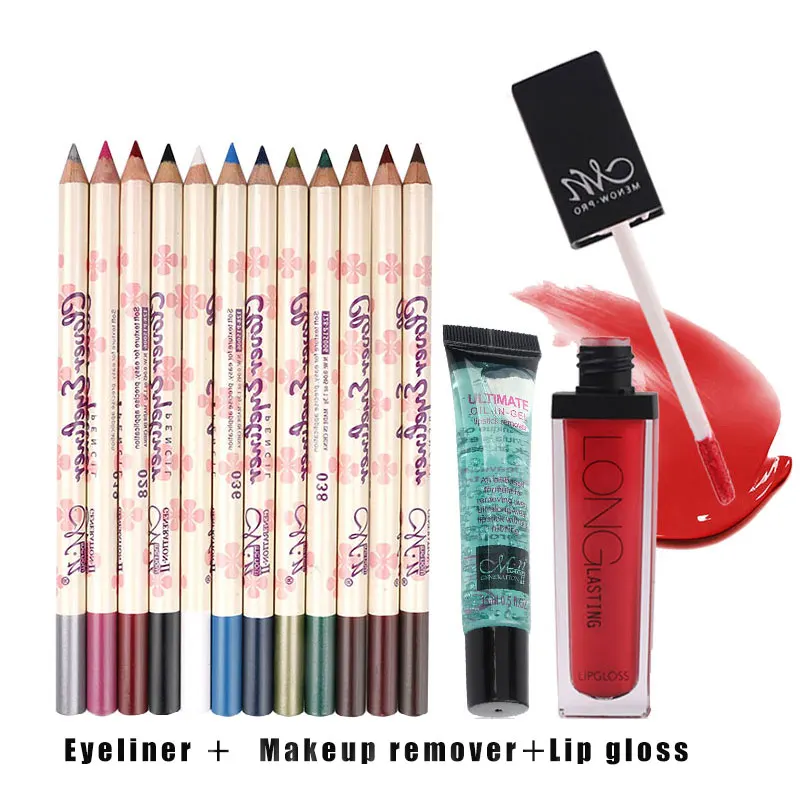 Menow бренд Make Up Set 12 Цвет Подводка для глаз Тени для век+ масло для снятия+ Водонепроницаемый сверкающих Жидкий блеск косметический набор Drop ship5345
