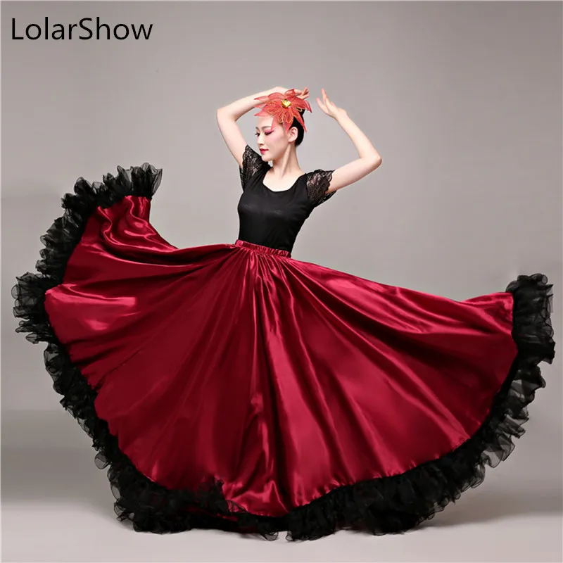 

Belly Dance Skirt Women Flamenco Skirt Red Black 25 Yard Skirt