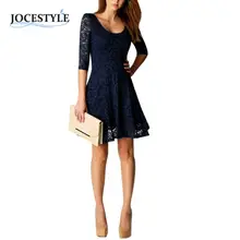 Women Lace Dresses Dark Blue Dress with Middle Sleeves Short Party Dresses Casual Autumn Dresses Vestidos Elegant Sexy Lady