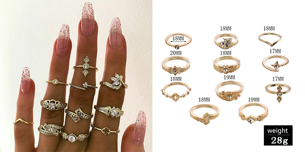 Женские кольца в богемном стиле, анис, звезда, корона, крест, змеиные капли, геометрические кристаллы, набор золотых колец, Индивидуальные женские свадебные украшения