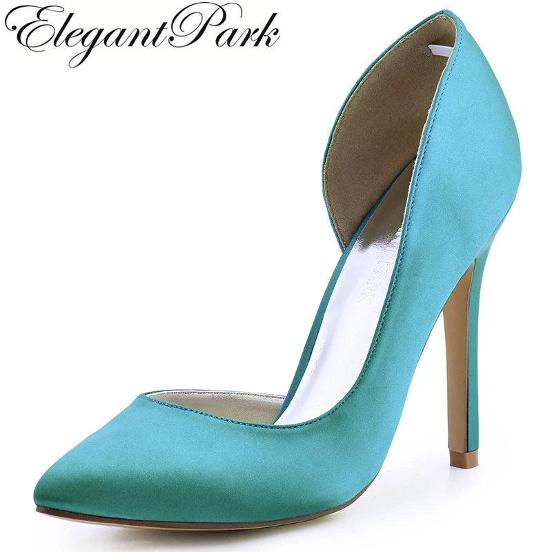 teal satin shoes