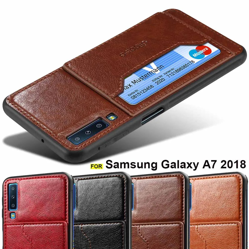 

For Samsung Galaxy A9 2018 case leather back cover with card holder stand car Magnet case for Samsung A7 2018 cover A750 case