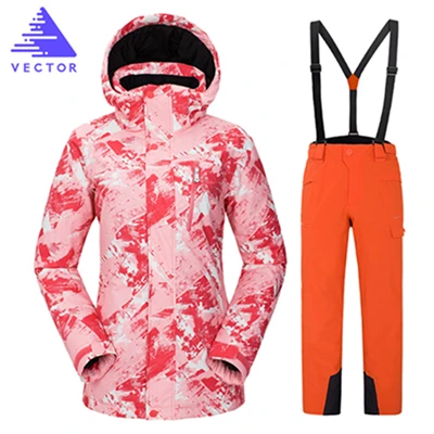 Векторные профессиональные мужские и женские лыжные костюмы, куртки+ штаны, теплые зимние водонепроницаемые лыжные костюмы для сноубординга, брендовый комплект одежды - Цвет: Women 3