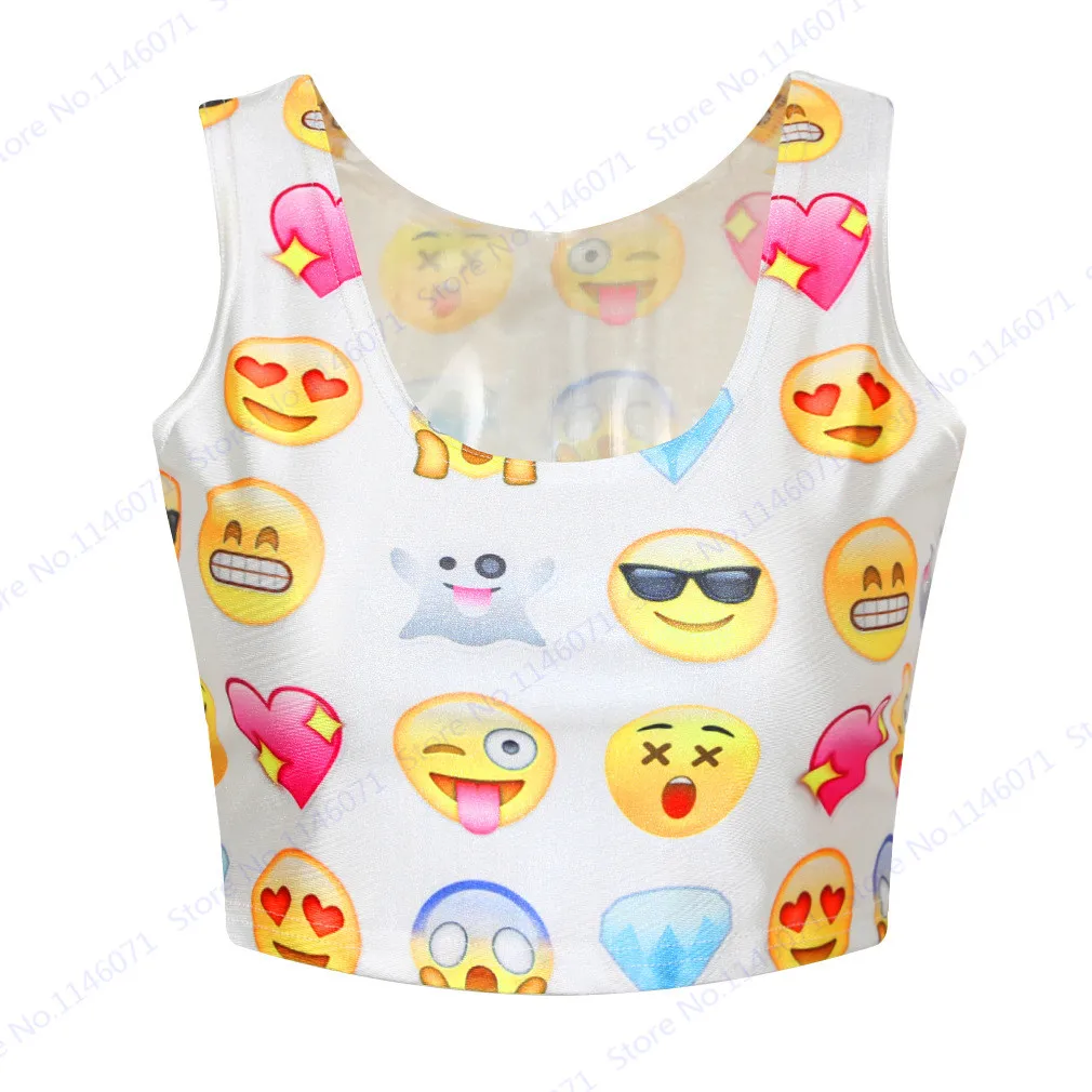 Classic QQ Emoji Cropped Tops Sleeveless Tops Tank Bustier Funny Emoji