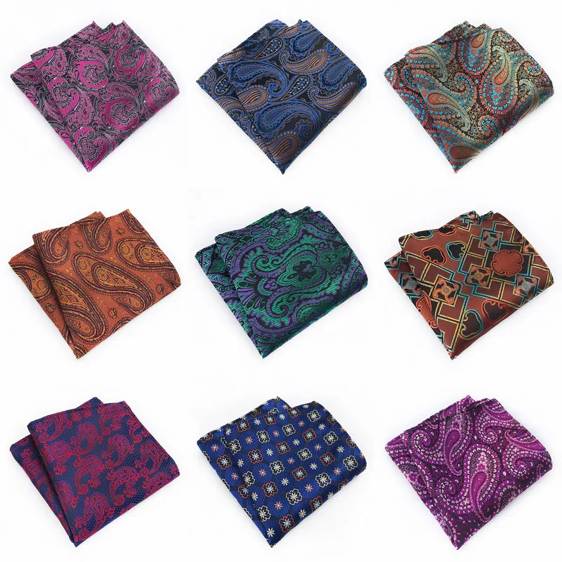 

CityRaider Brand New Paisley Floral Print Silk Handkerchiefs for Men Navy Blue Green Brown Cotton Pocket Square Wholesale C017