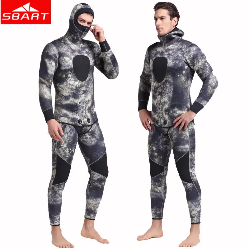 SBART Camouflage 3mm Thick Men Neoprene Wetsuits Underwater Warm Hooded