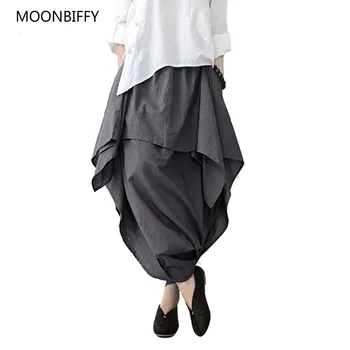 

2019 New Maternity Women Wide Leg Loose Linen Cotton Asymmetric Pants Original Designer Plus Size Capris Elastc Waist Skirt