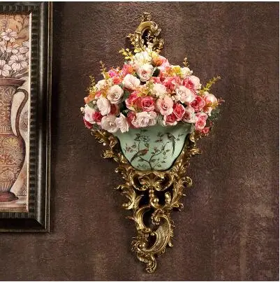 Европейская старинная настенная ваза из смолы, креативная барная домашняя Роскошная настенная Ретро Фреска, цветы, корзина, орнамент, украшение для гостиной, искусство - Цвет: 17